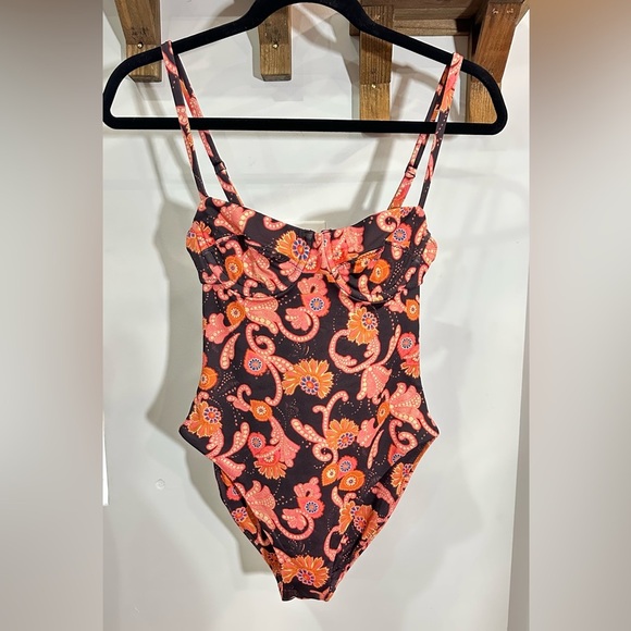 NWT ALC Dylan One-Piece Swimsuit Brown Ganache Multi Paisley XS - Picture 3 of 12